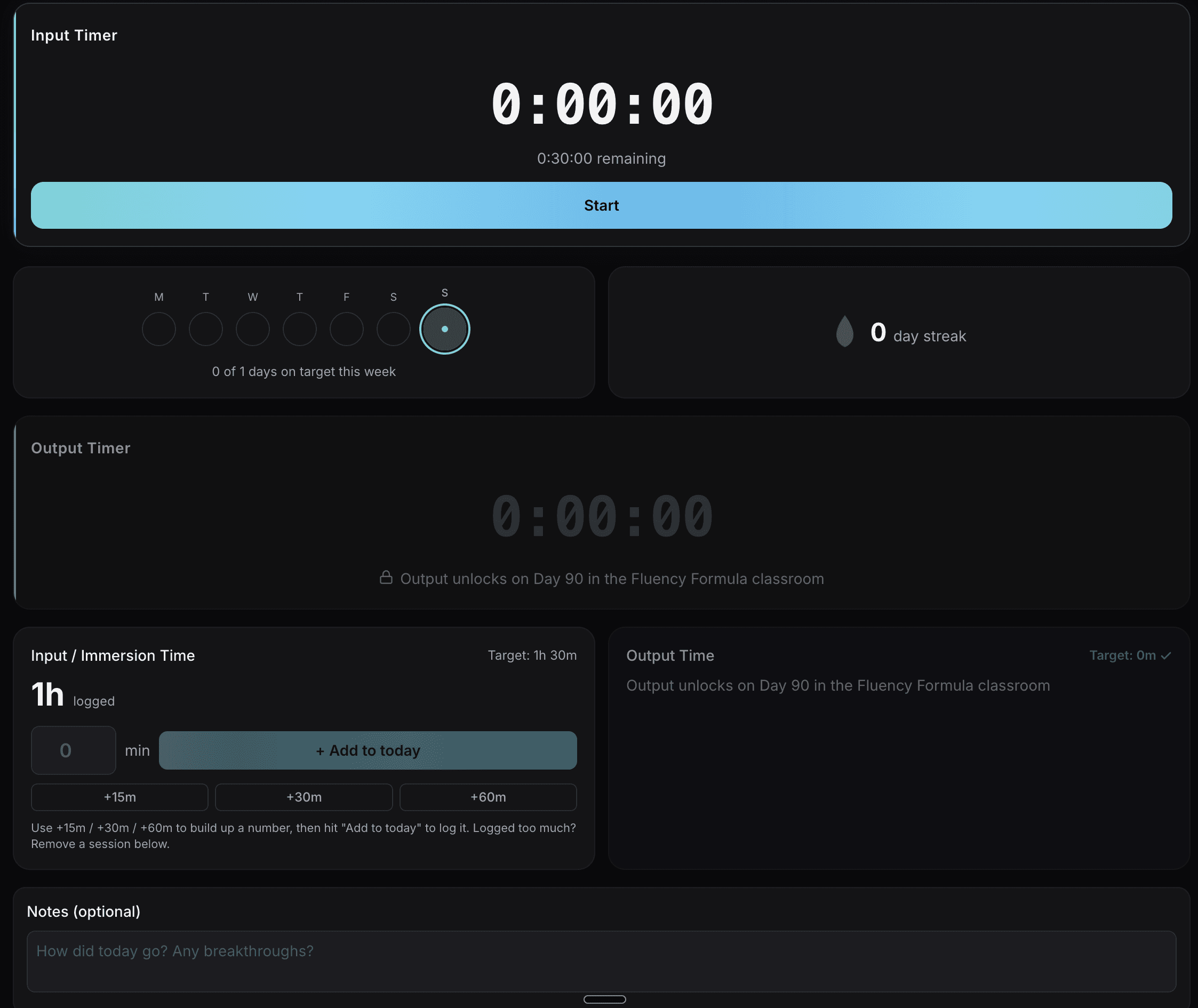 FF App input timer and weekly streak